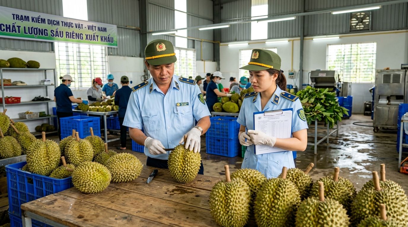 Đăng ký mã cơ sở đóng gói sầu riêng quy trình sịt khí nén kiểm tra rệp sáp