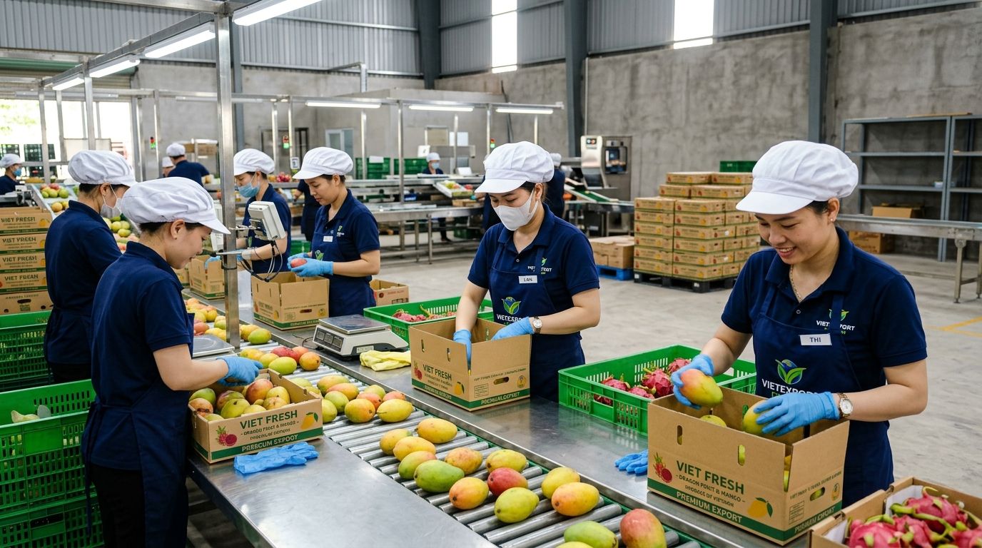 Cơ sở đóng gói nông sản phân loại trái cây xuất khẩu