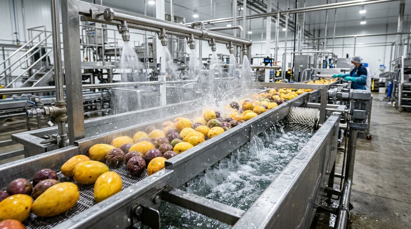 Bể rửa sát khuẩn trái cây kiểm soát CCP HACCP Hệ thống sục rửa khử trùng trái cây bằng nước Ozone tự động