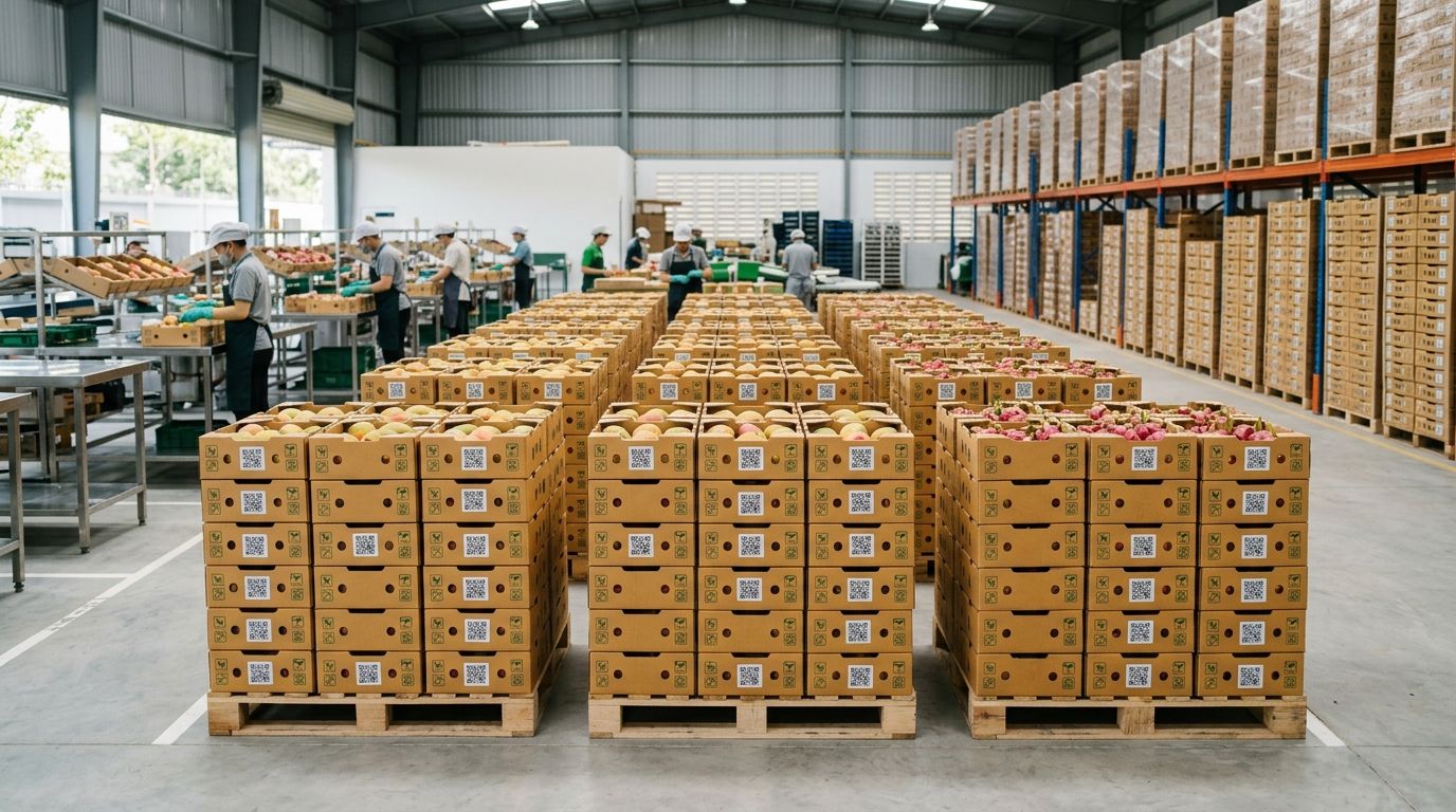 Đóng gói nông sản dán mã QR VietGAP Thùng nông sản xuất khẩu dán mã QR truy xuất nguồn gốc VietGAP